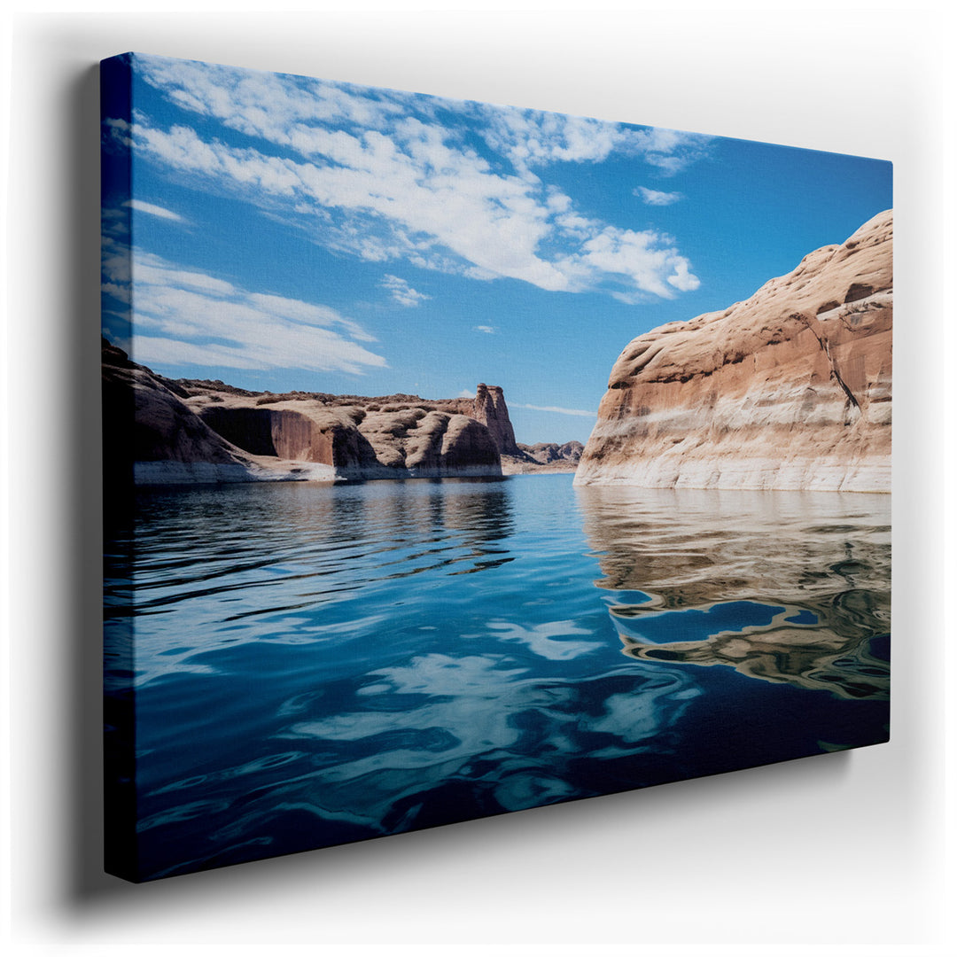 canvas print on wrapped canvas for wall decor – The wall art in question is a captivating portrayal of nature's serene beauty, where the tranquility of calm waters grac...