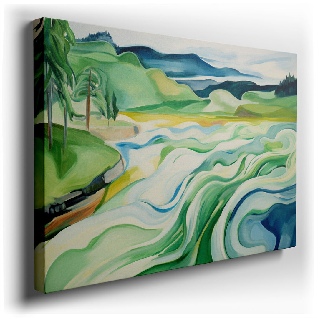 canvas print on wrapped canvas for wall decor – This exquisite waterscape wall art, with its serene depiction of gentle hills and undulating waves, offers a masterful b...