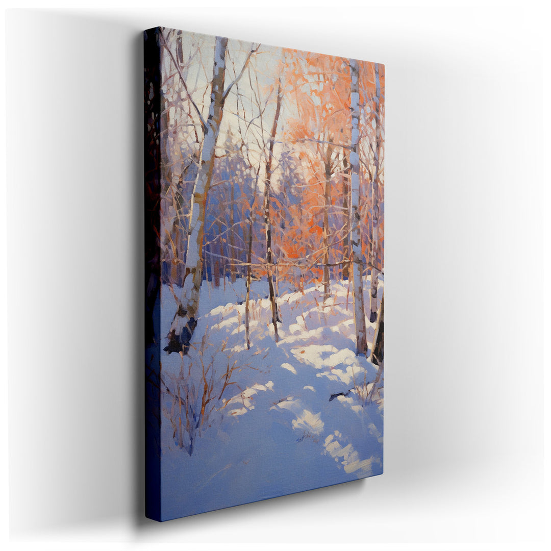 canvas print on wrapped canvas for wall decor – This enchanting oil wall art captures the essence of a tranquil winter woodland, masterfully depicted through the artist...