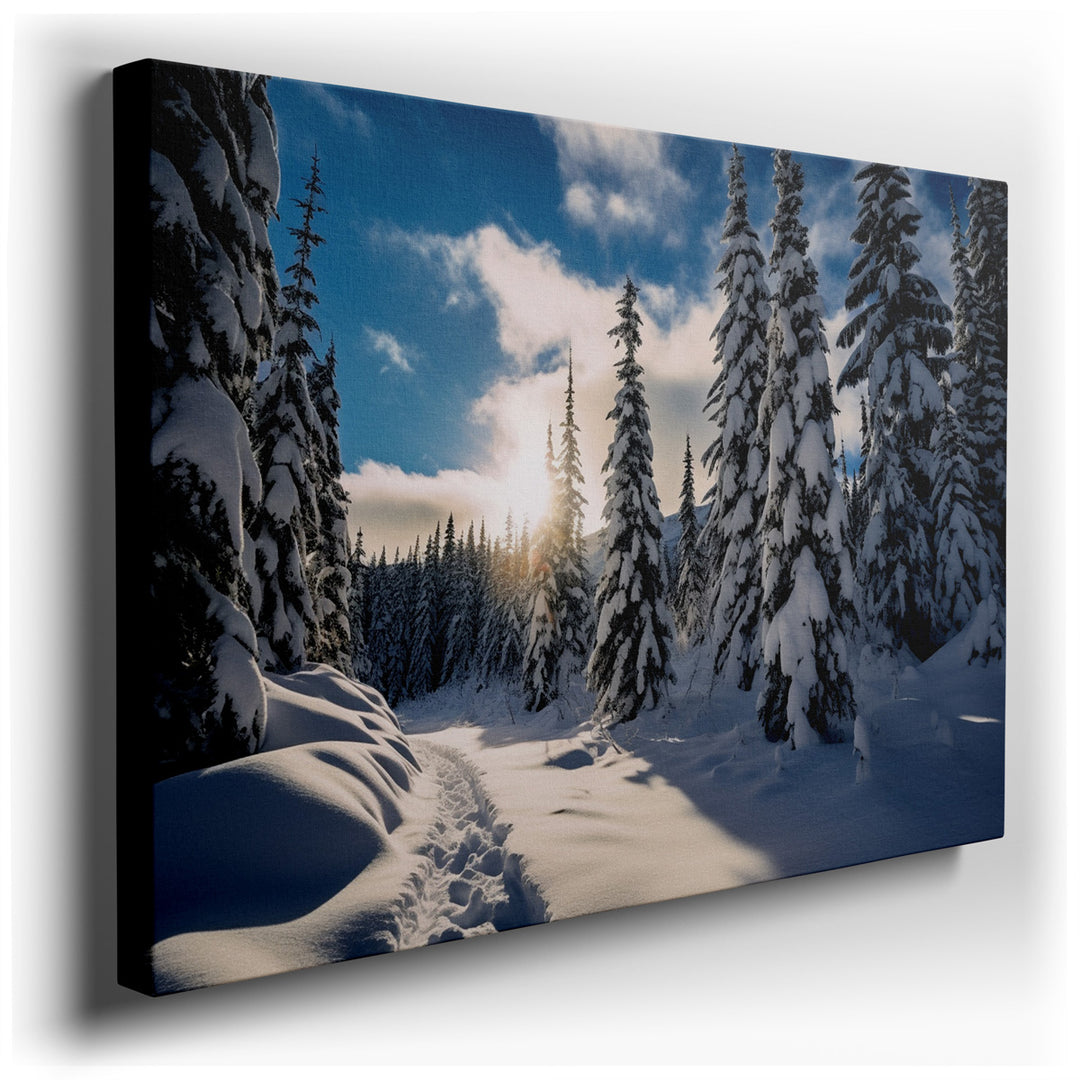canvas print on wrapped canvas for wall decor – This wall art captures a breathtaking winter landscape that would be a magnificent addition to any room seeking a touch...