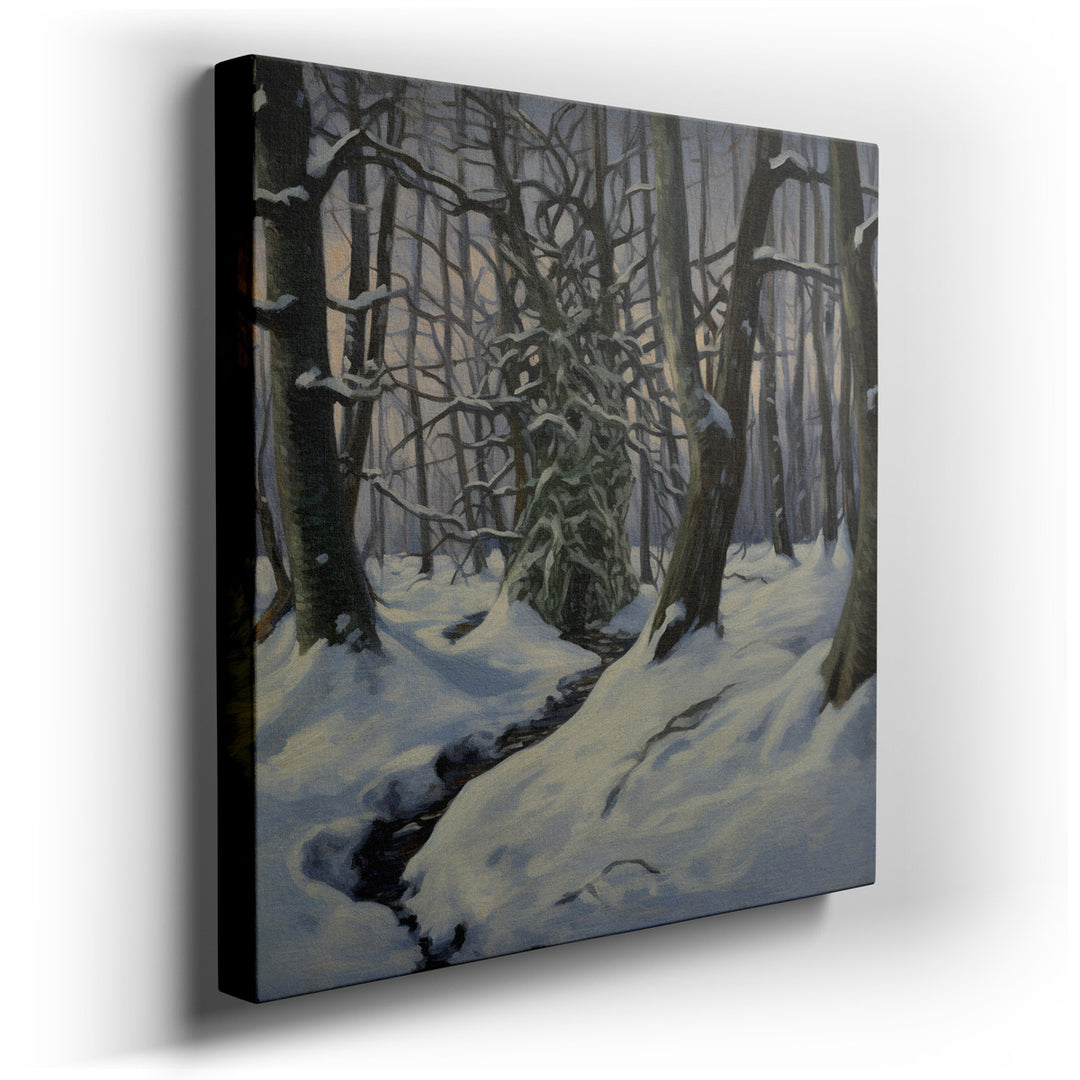 canvas print on wrapped canvas for wall decor – This enchanting wall art captures the essence of a winter forest path, meticulously detailed to transport any viewer int...