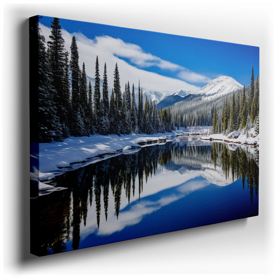 canvas print on wrapped canvas for wall decor – This exquisite wall art portrays a serene winter landscape, where the majesty of nature in its quiet, frosty repose is c...