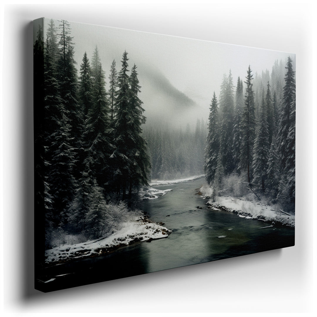 canvas print on wrapped canvas for wall decor – This enchanting wall art portrays a winter landscape that is both serene and mysterious, making it a perfect addition to...