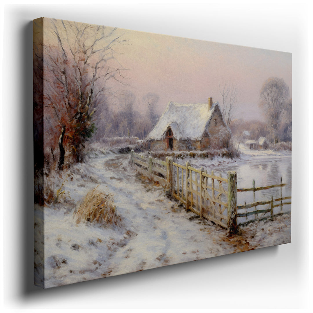 canvas print on wrapped canvas for wall decor – This wall art, a serene winter landscape, captures the essence of a tranquil, frost-kissed environment, making it an exq...