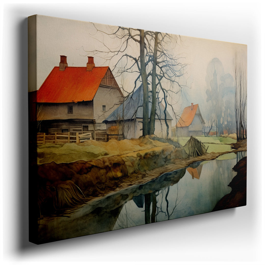 canvas print on wrapped canvas for wall decor – This enchanting wall art portrays a winter landscape that is both serene and inviting, capturing the essence of a tranqu...