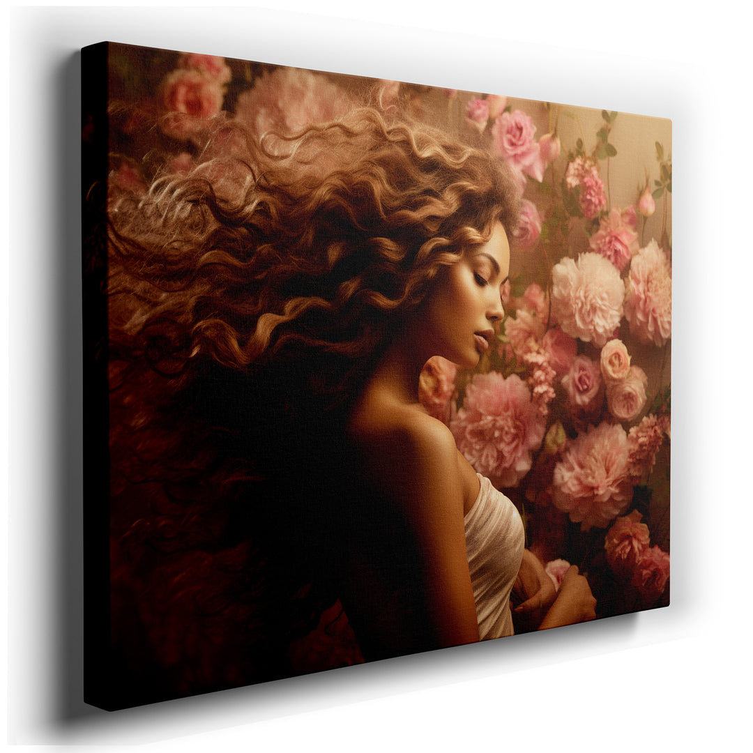 Serene Woman Embellished with Colorful Flowers, A Blend of Beauty and Emotion, Large Wall Art, Canvas Wall Art, Wall