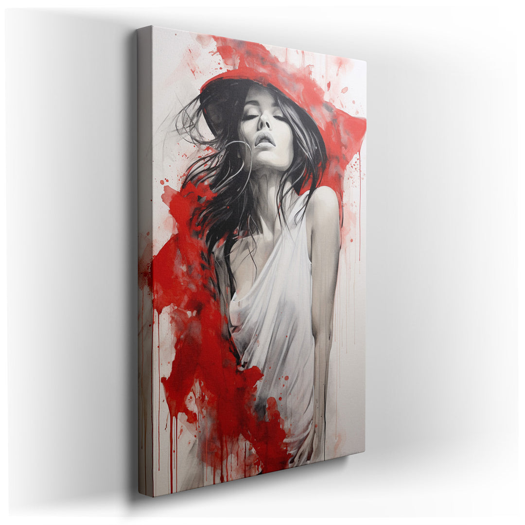 canvas print on wrapped canvas for wall decor – This captivating wall art, a masterful blend of emotion and artistry, portrays a woman dressed in a flowing white shirt,...