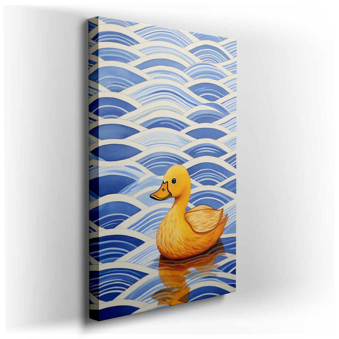canvas print on wrapped canvas for wall decor – This enchanting wall art captures the essence of simplicity and joy through the depiction of a cheerful yellow duck sere...