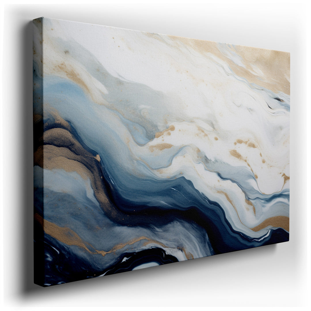 canvas print on wrapped canvas for wall decor – This exquisite wall art is a masterful composition that blends soft blue hues with delicate gold accents, creating a vis...