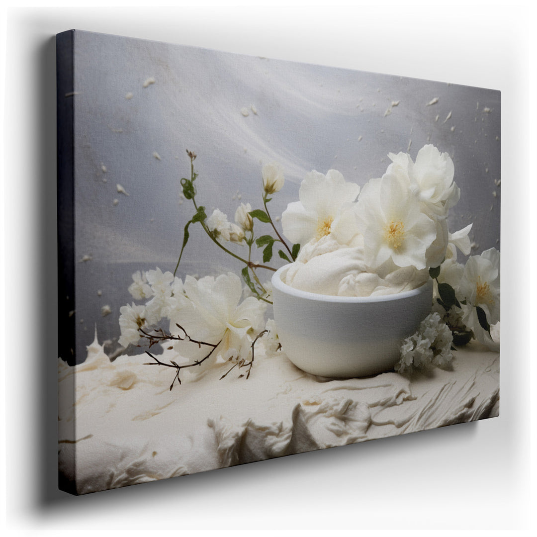 canvas print on wrapped canvas for wall decor – This exquisite wall art captures the essence of serenity and purity through its depiction of soft white flowers delicate...