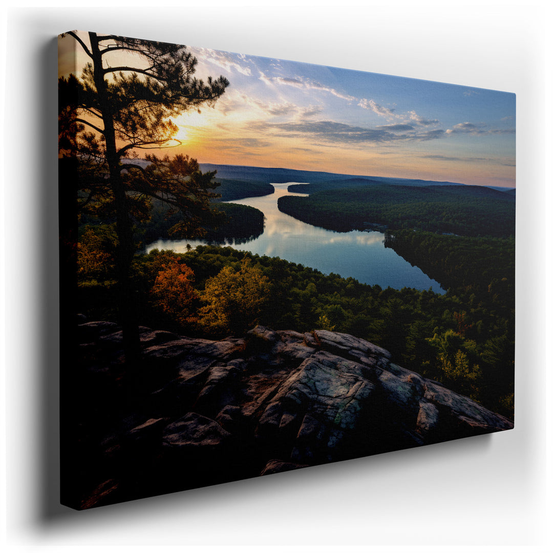 canvas print on wrapped canvas for wall decor – This wall art, a masterful depiction of nature's serene yet vibrant beauty, is an exquisite representation of a sunset o...
