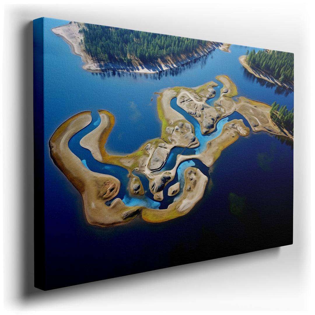 canvas print on wrapped canvas for wall decor – This exquisite aerial photograph captures a mesmerizing landscape where nature's artistry is displayed in full splendor....