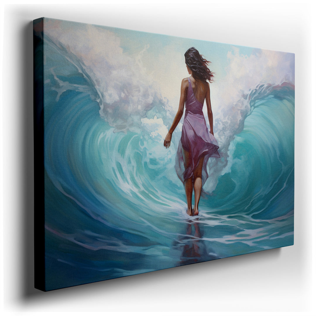 canvas print on wrapped canvas for wall decor – This enchanting wall art portrays a young woman, her figure rendered in soft, flowing lines that echo the gentle curves...