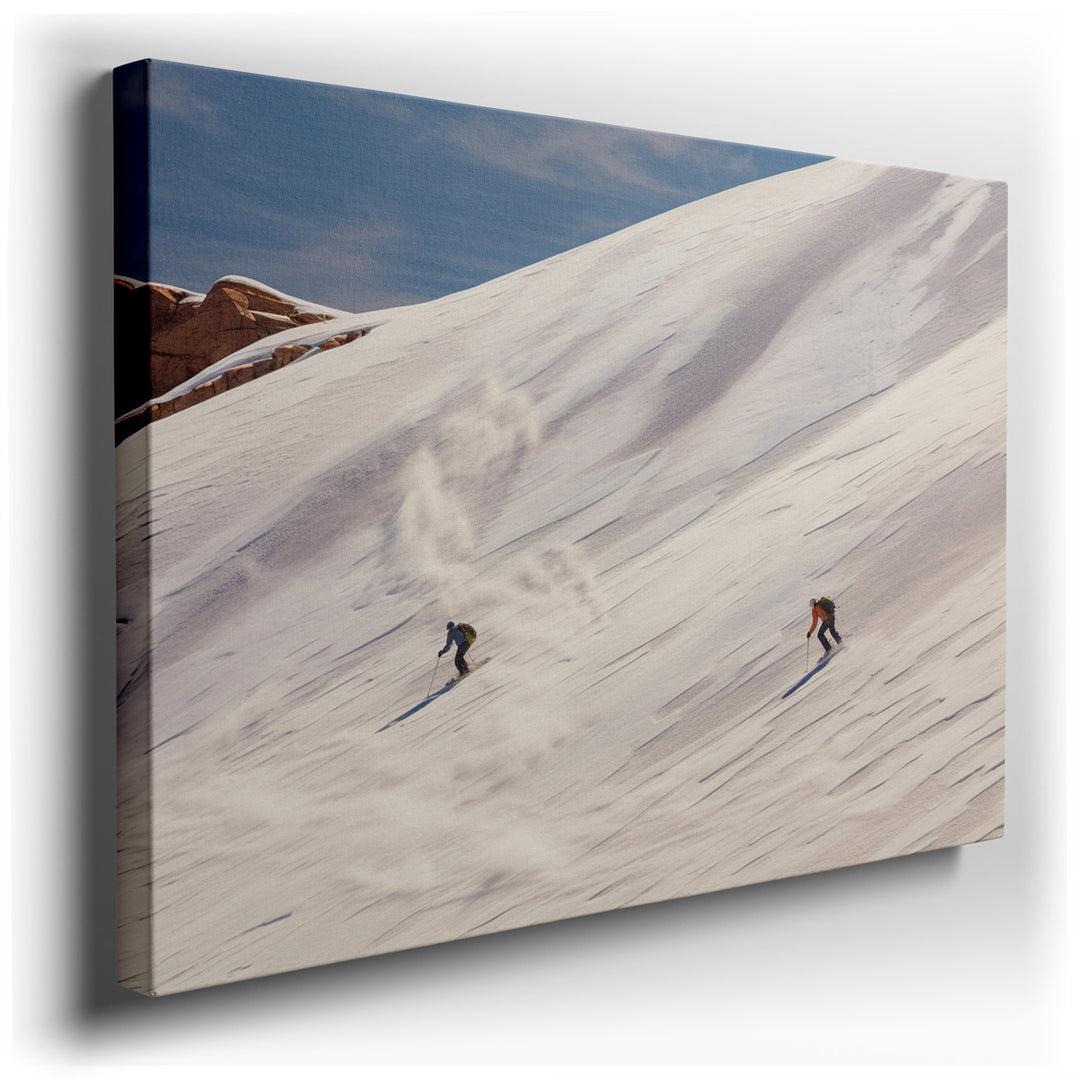 canvas print on wrapped canvas for wall decor – This enchanting wall art captures the essence of winter sports and the breathtaking beauty of nature, making it a perfec...