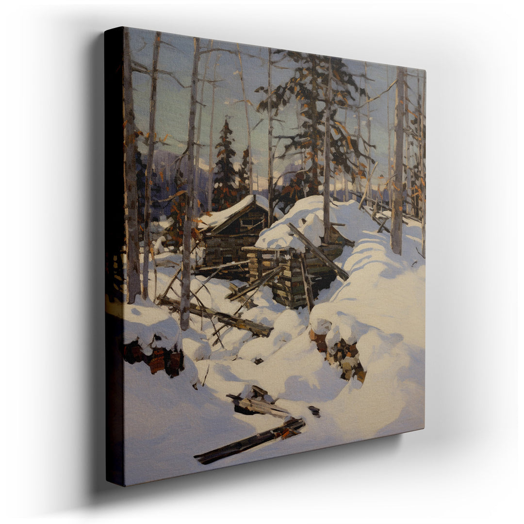 canvas print on wrapped canvas for wall decor – This evocative wall art captures a serene, yet haunting winter landscape, where time seems to have paused, allowing natu...
