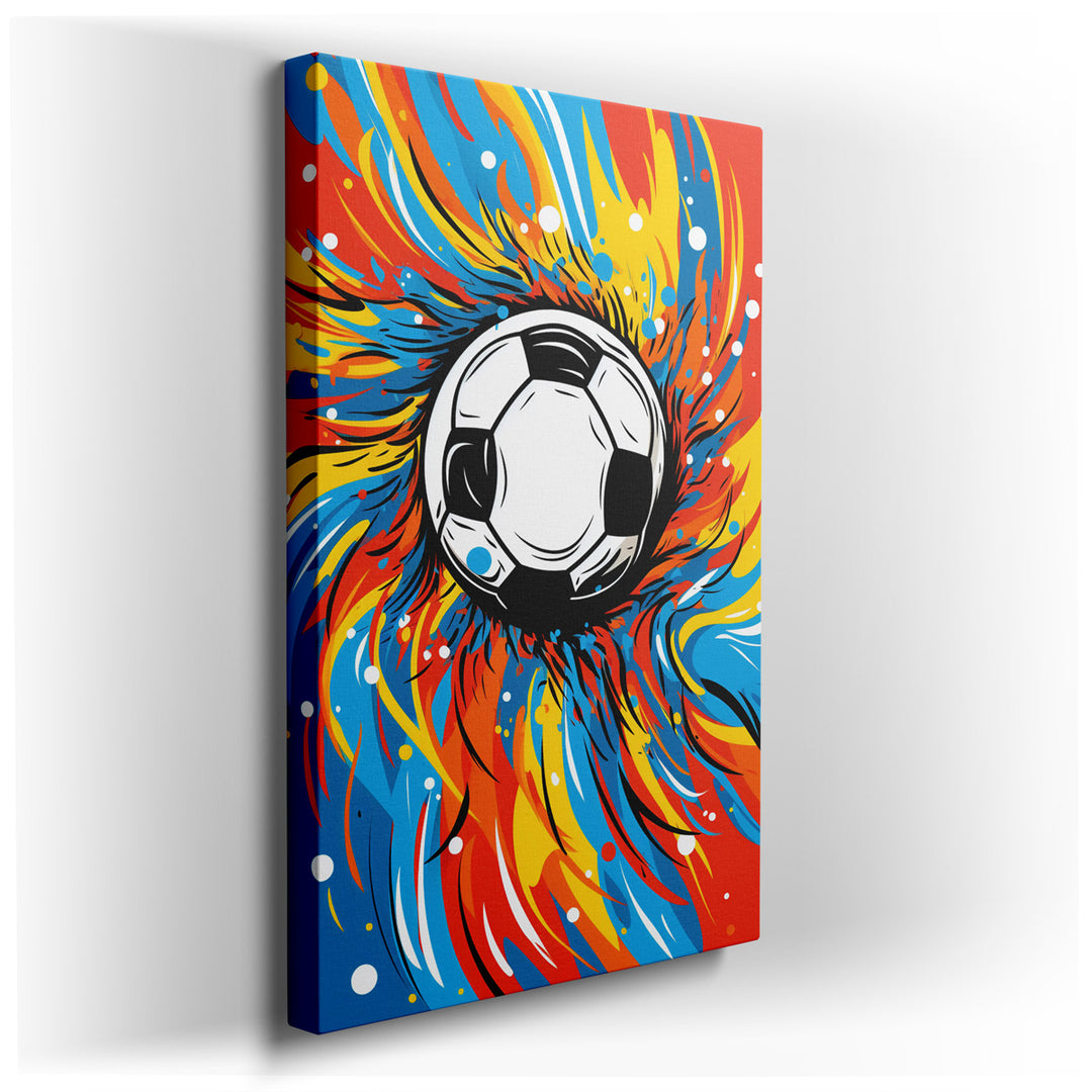 canvas print on wrapped canvas for wall decor – This wall art captures the essence of soccer, not just as a sport but as a celebration of passion, movement, and color....