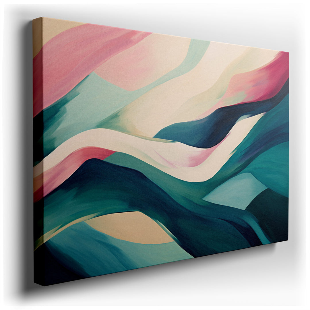 canvas print on wrapped canvas for wall decor – The wall art in question is a masterful representation of abstract art, where soft waves of color ebb and flow across th...