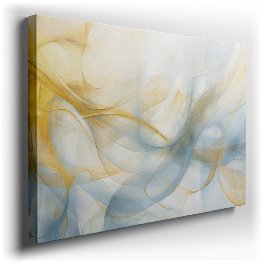 canvas print on wrapped canvas for wall decor – This exquisite wall art, a masterful creation of soft blue and yellow hues, captures the essence of tranquility and sere...