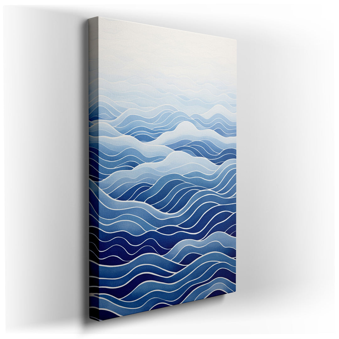 canvas print on wrapped canvas for wall decor – This exquisite wall art, embodying the serene essence of oceanic waves through its masterful use of soft blue gradients,...