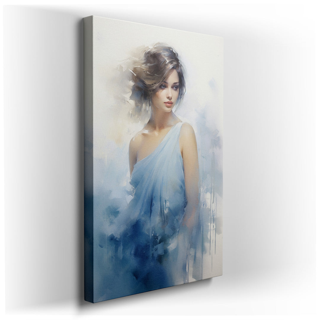canvas print on wrapped canvas for wall decor – This exquisite wall art captures the essence of tranquility and grace through the depiction of a woman adorned in a flow...