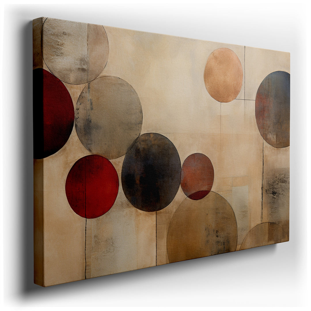 canvas print on wrapped canvas for wall decor – This wall art, characterized by its series of minimalist circles in soft hues, embodies a tranquil and contemplative aur...