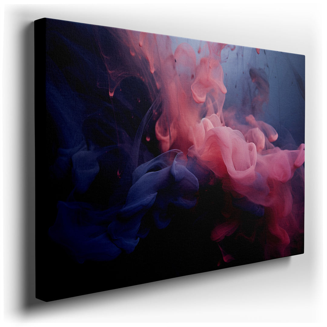 canvas print on wrapped canvas for wall decor – This wall art, a mesmerizing composition of soft pink and blue hues, evokes the delicate essence of a dreamlike cloud fl...