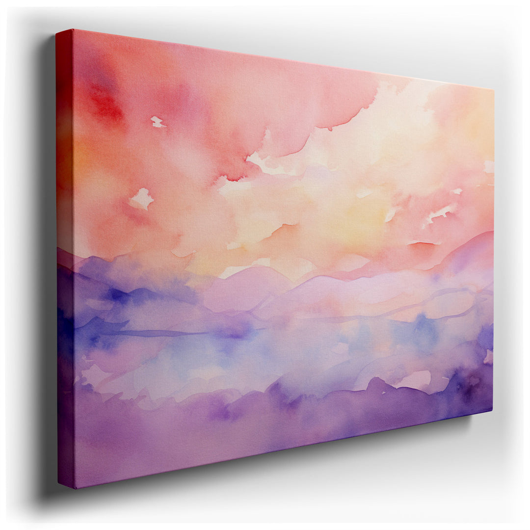 canvas print on wrapped canvas for wall decor – This enchanting watercolor wall art captures the ethereal beauty of a landscape where the boundaries between sky and ear...