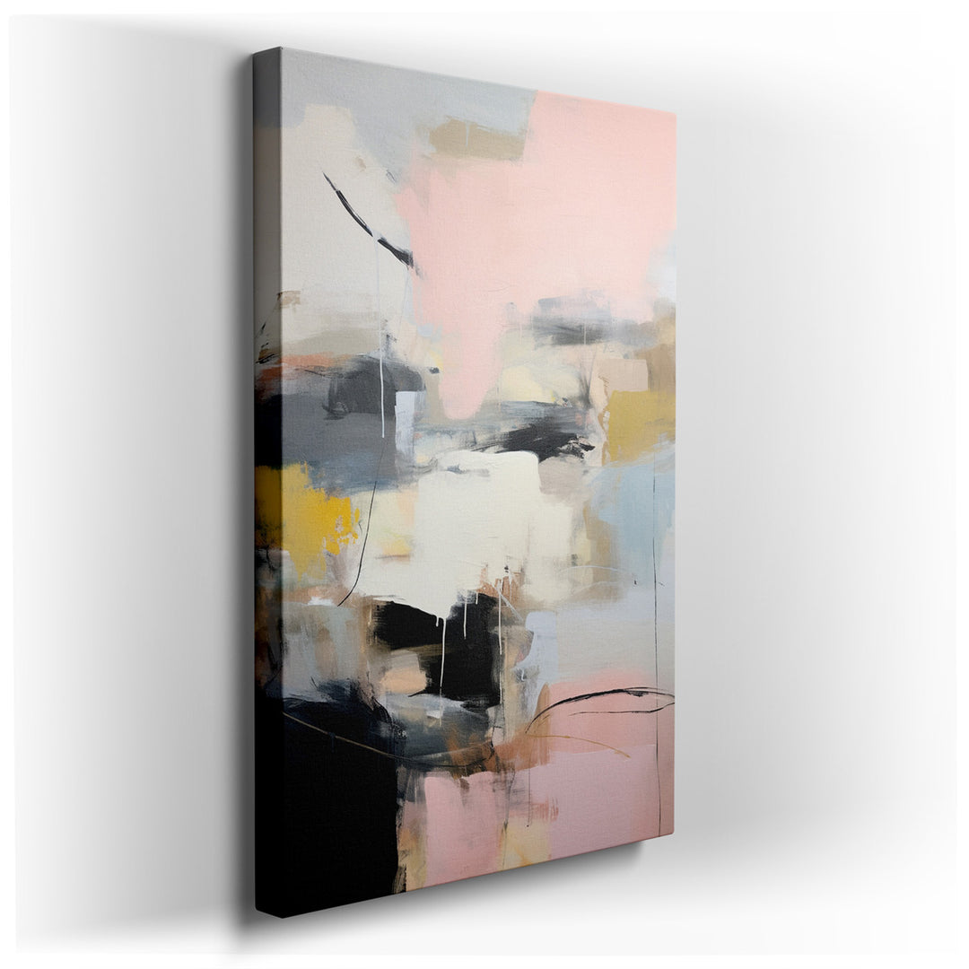 canvas print on wrapped canvas for wall decor – This abstract expressionist wall art is a captivating composition that masterfully blends soft pinks, deep blacks, and p...