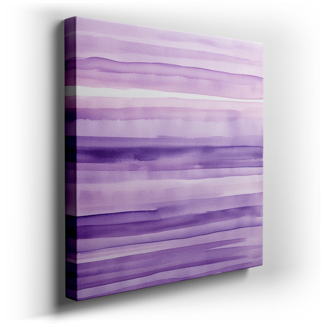 canvas print on wrapped canvas for wall decor – This wall art, a mesmerizing composition of soft horizontal stripes in varying shades of purple, offers a visual retreat...