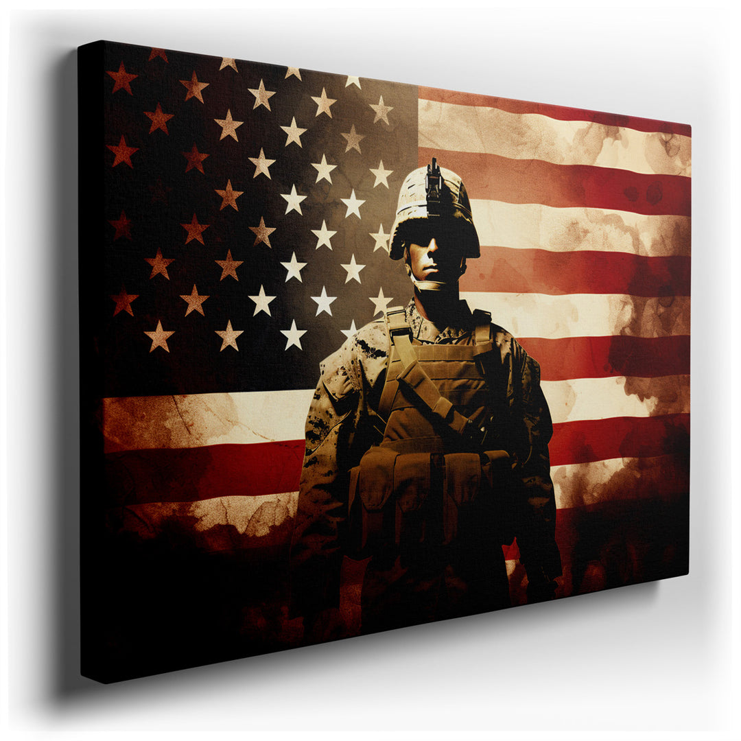 canvas print on wrapped canvas for wall decor – The wall art you are describing is a striking and evocative piece that powerfully captures the essence of courage and pa...