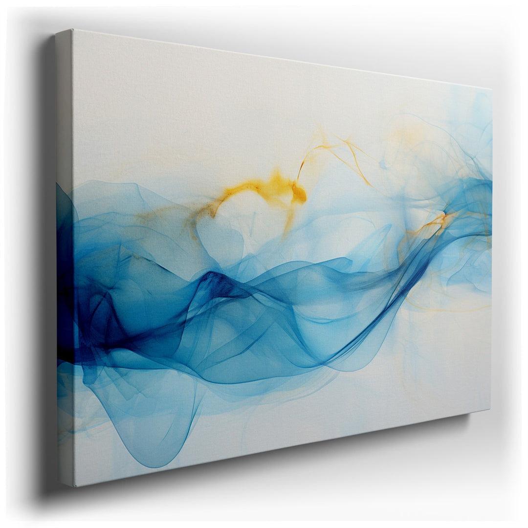 canvas print on wrapped canvas for wall decor – This wall art, a captivating composition of soft, flowing waves, is an exquisite blend of soothing blue and delicate ora...