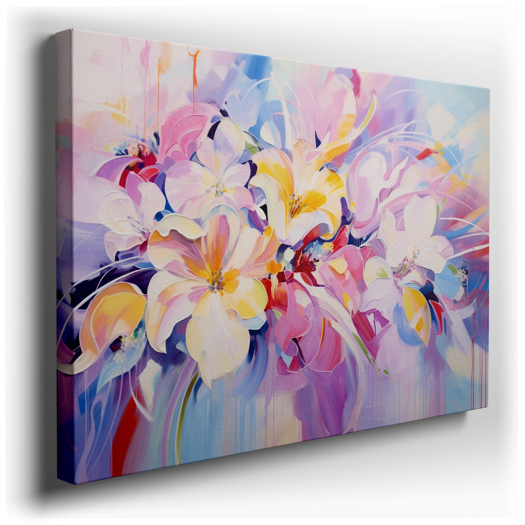 canvas print on wrapped canvas for wall decor – This exquisite wall art, a vibrant floral masterpiece, is a celebration of nature's ephemeral beauty, captured in a pale...