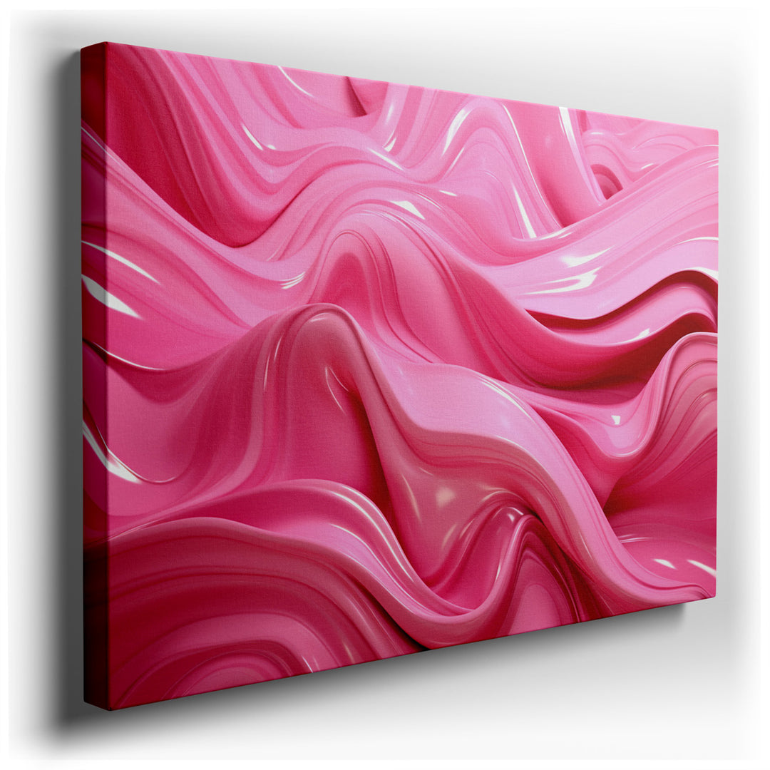 canvas print on wrapped canvas for wall decor – This exquisite wall art is a masterful representation of abstract art, where smooth, flowing pink waves dominate the can...