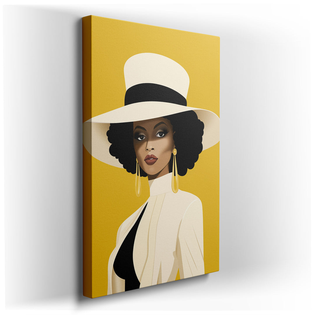 canvas print on wrapped canvas for wall decor – This wall art, a masterful blend of style and expression, presents a portrait of a woman whose striking appearance captu...