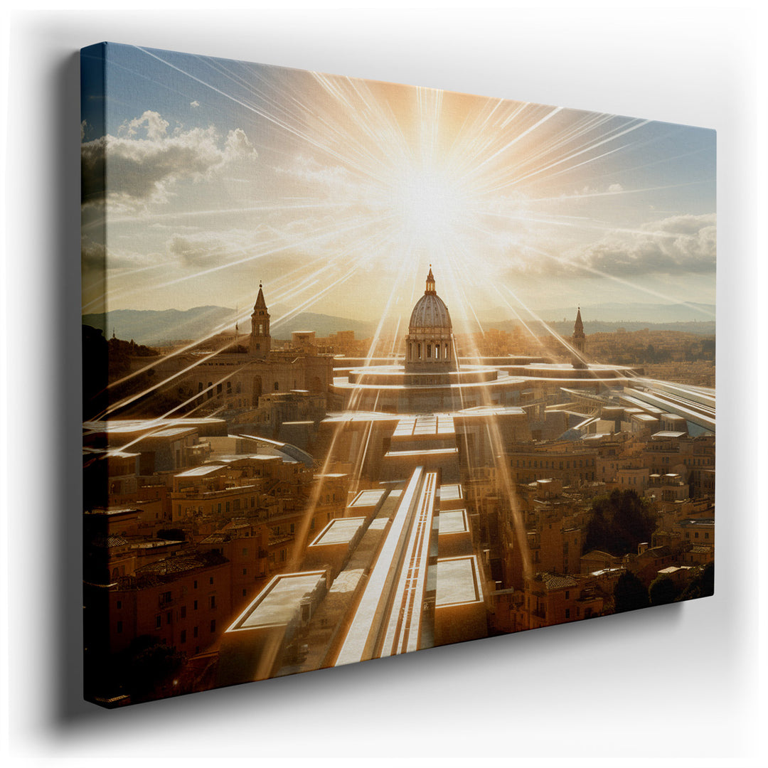 canvas print on wrapped canvas for wall decor – This wall art, a masterful depiction of St. Peter's Basilica at sunrise, is a breathtaking portrayal of one of the world...