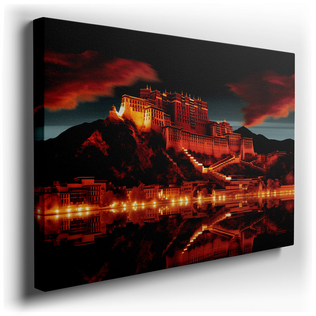 canvas print on wrapped canvas for wall decor – The wall art captures the majestic Potala Palace in a moment of nocturnal splendor, its grand facade illuminated against...