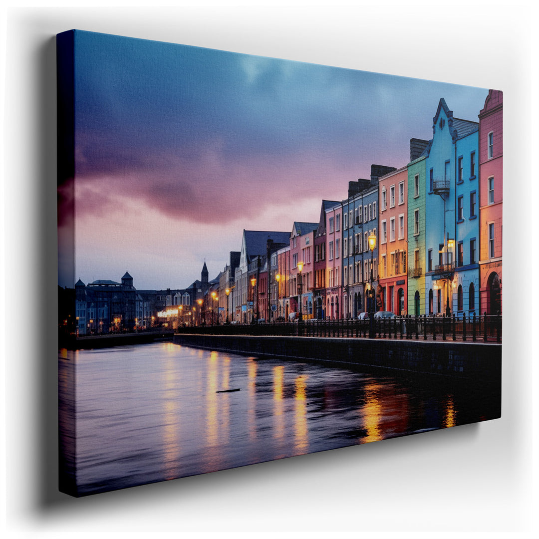 canvas print on wrapped canvas for wall decor – This enchanting wall art captures the essence of a historic harbor at night, where the tranquility of coastal life meets...