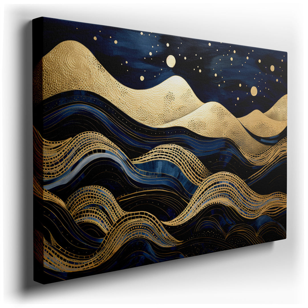 canvas print on wrapped canvas for wall decor – This mesmerizing wall art is a true masterpiece of abstract art, capturing the essence of a mystical landscape under a s...