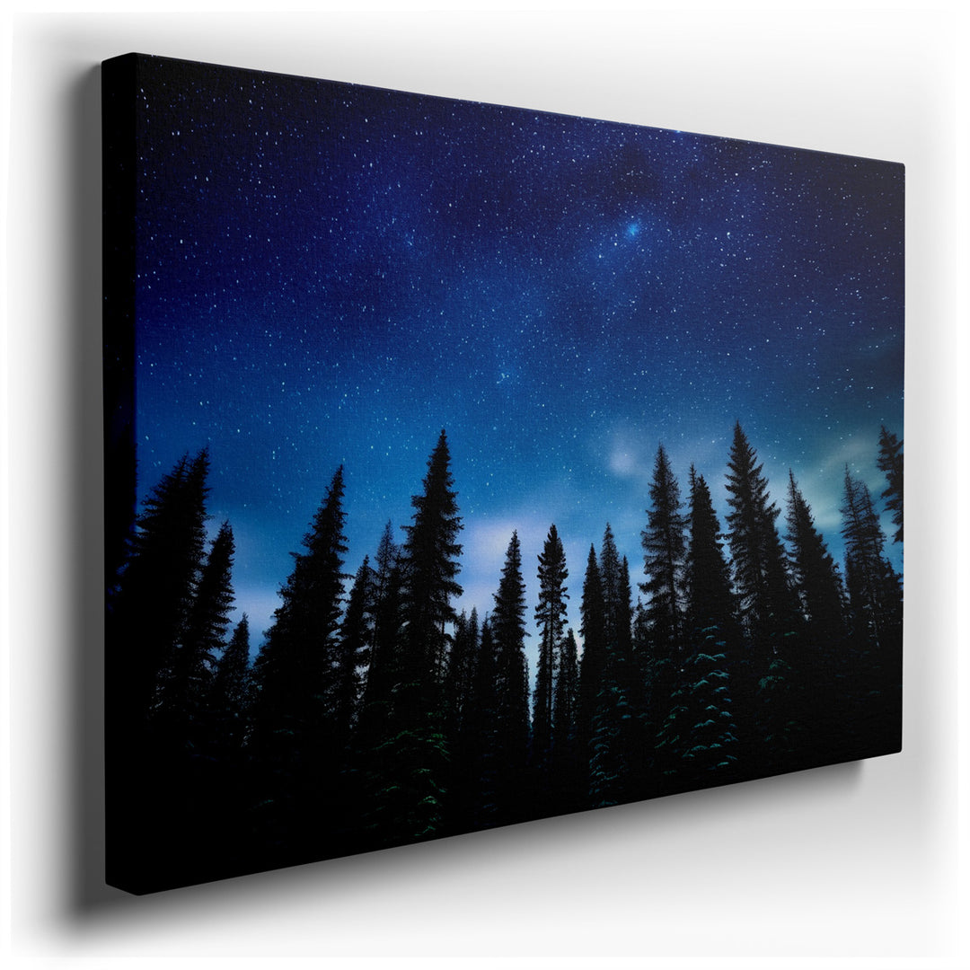 canvas print on wrapped canvas for wall decor – This wall art, a mesmerizing depiction of a night under the stars, offers a window into the tranquil beauty of a forest...