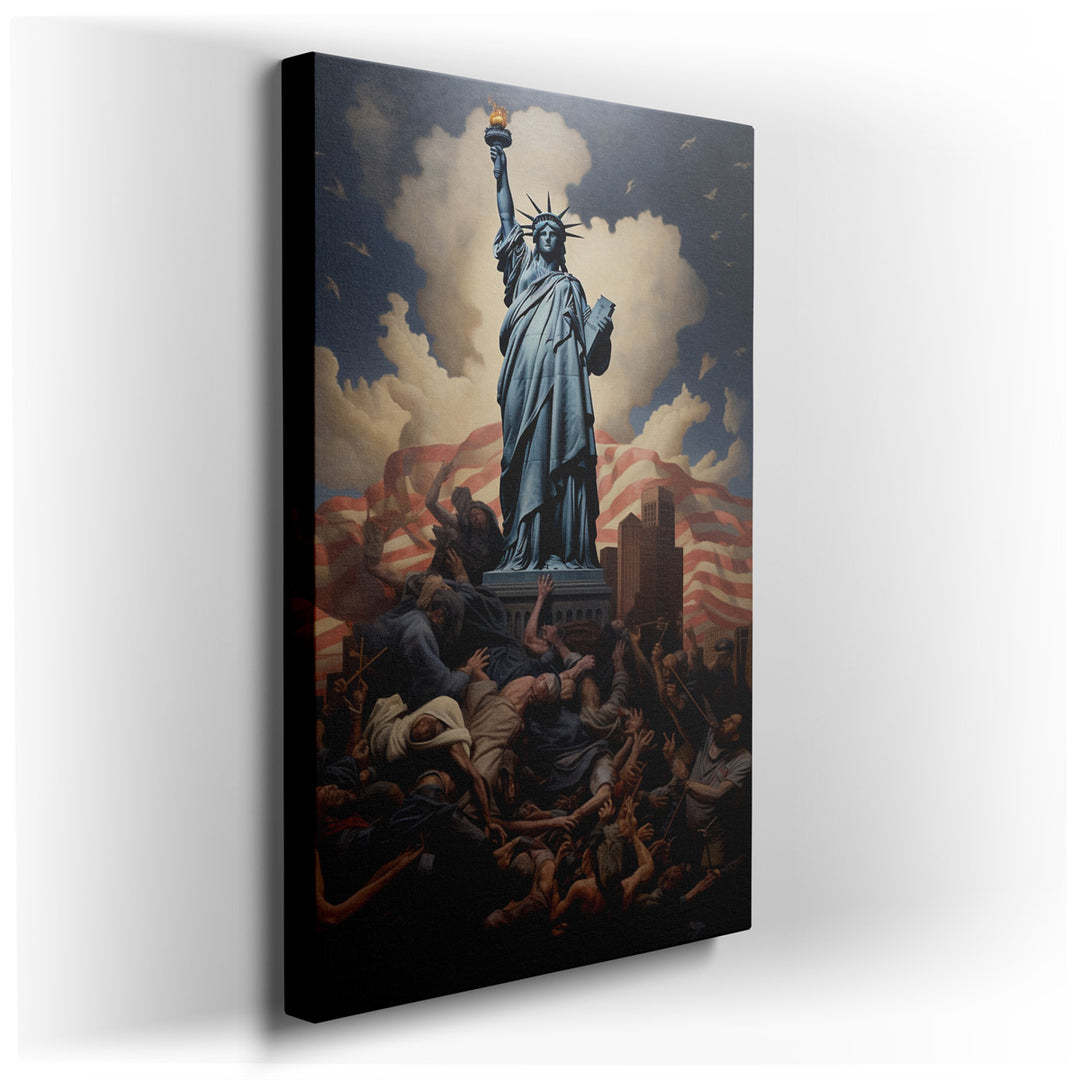 canvas print on wrapped canvas for wall decor – This evocative wall art captures the essence of hope and resilience through the powerful imagery of the Statue of Libert...