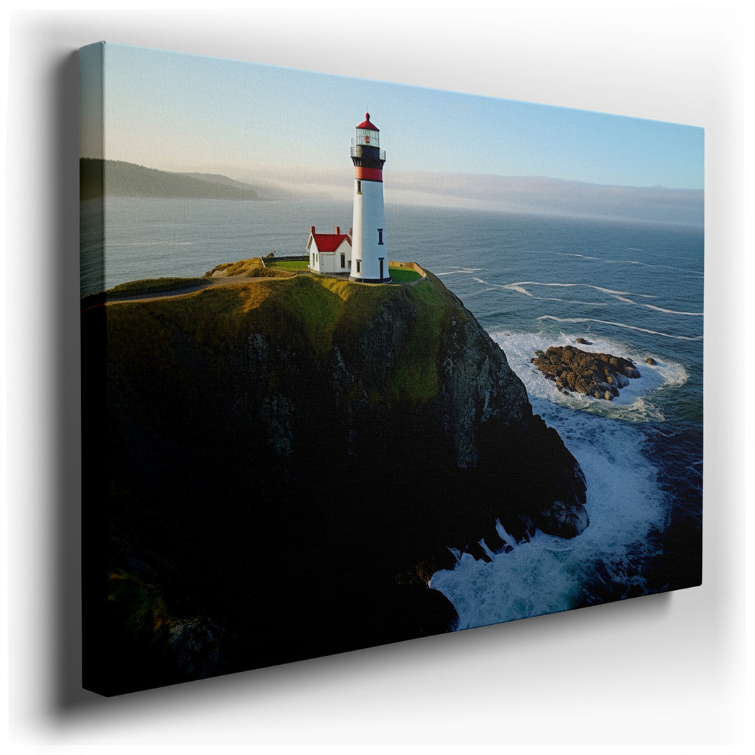 canvas print on wrapped canvas for wall decor – This wall art captures the essence of a majestic lighthouse standing proudly against a dramatic ocean coastline, serving...