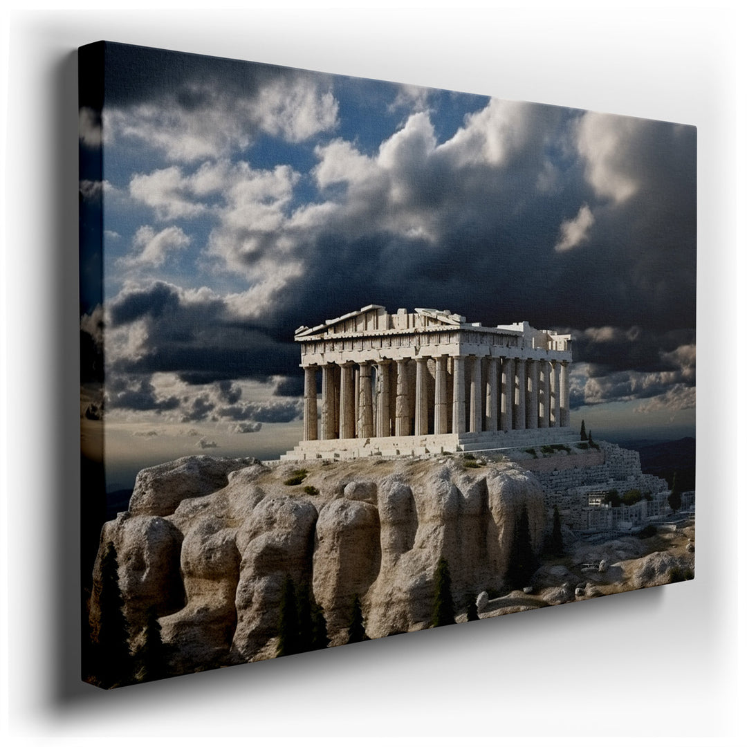 canvas print on wrapped canvas for wall decor – This wall art captures the essence of classical antiquity through its depiction of an ancient Greek temple, majestically...