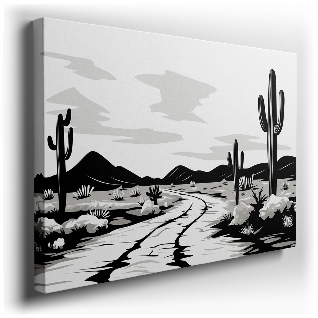 canvas print on wrapped canvas for wall decor – This captivating black and white wall art presents a stark and mesmerizing desert landscape, where the natural elements...