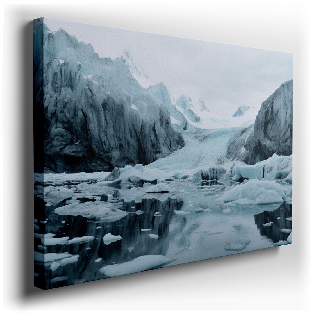 canvas print on wrapped canvas for wall decor – This wall art, a breathtaking glacial landscape, encapsulates the serene yet powerful essence of nature through its depi...