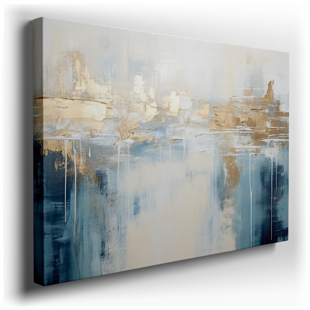 canvas print on wrapped canvas for wall decor – This abstract minimalist wall art is a captivating masterpiece that masterfully blends rich gold and deep blue hues, cre...