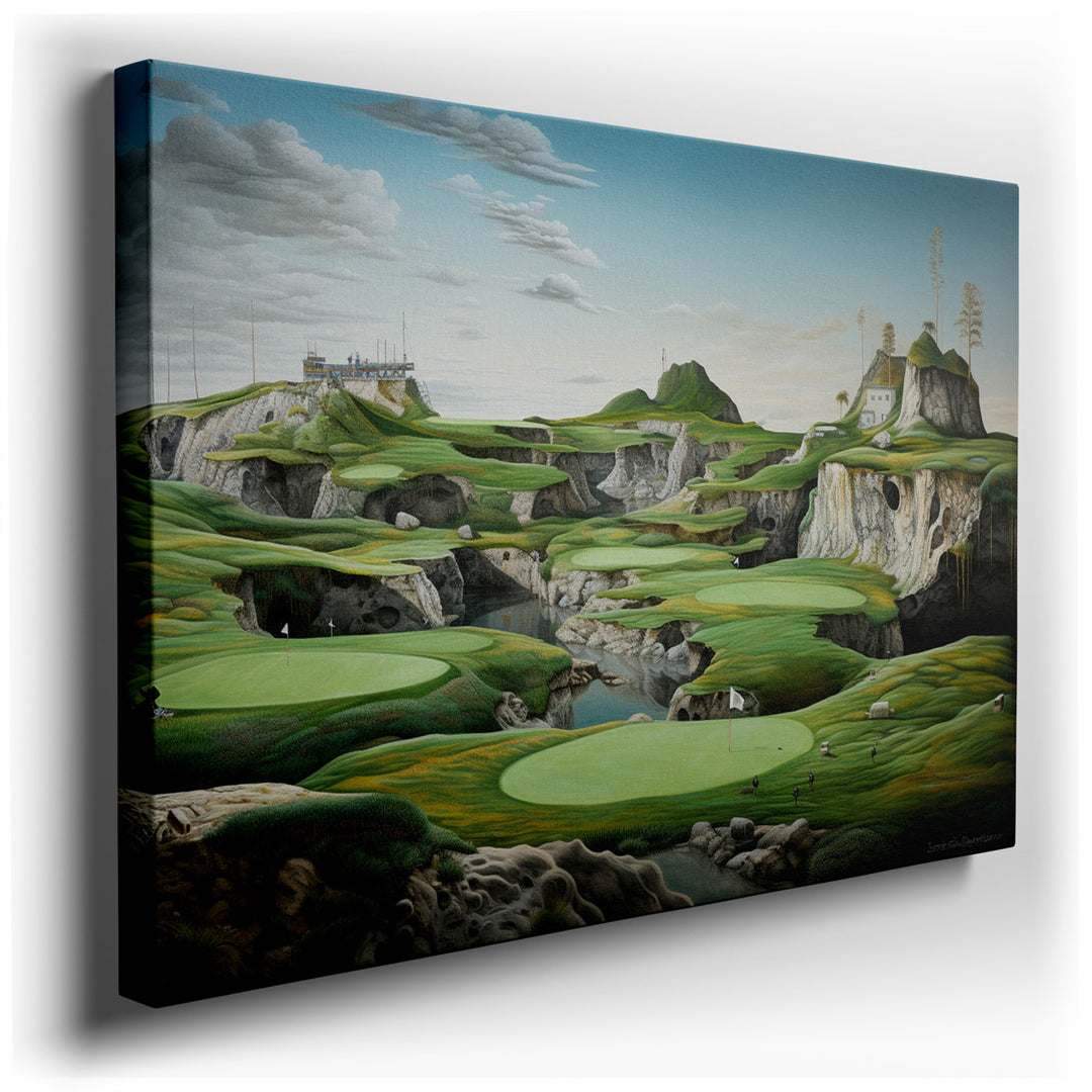canvas print on wrapped canvas for wall decor – This wall art captures an enchanting golfing landscape that is both a tribute to the sport and a celebration of nature's...