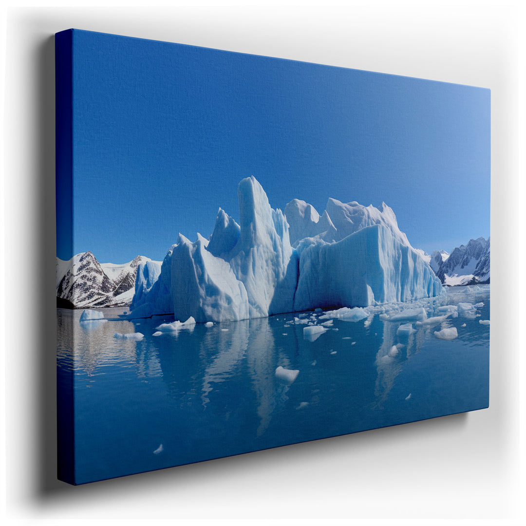 canvas print on wrapped canvas for wall decor – This wall art, a masterful depiction of a majestic iceberg formation, is a true testament to the serene and awe-inspirin...