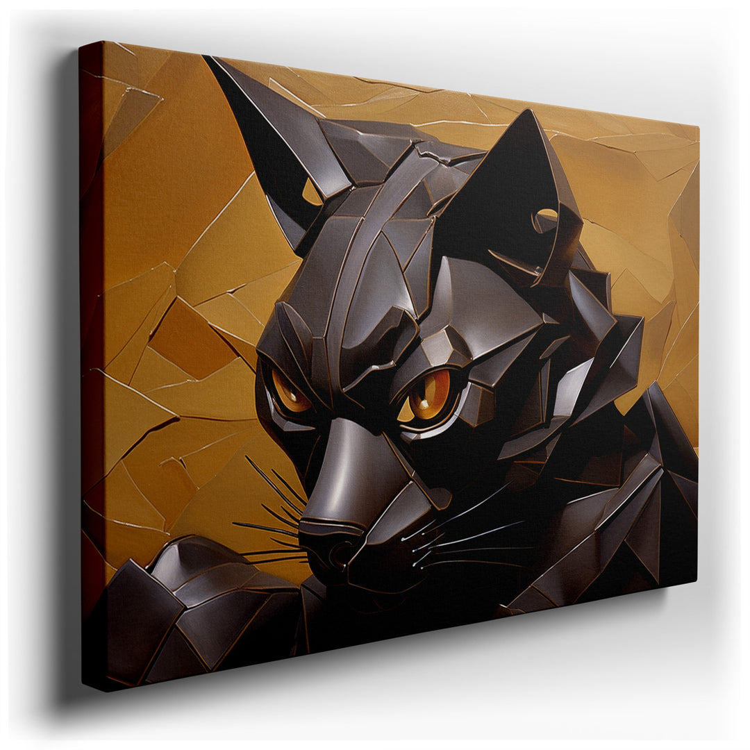 canvas print on wrapped canvas for wall decor – This wall art, a masterful representation of a black cat sculpture, is an exquisite example of modern artistry fused wit...