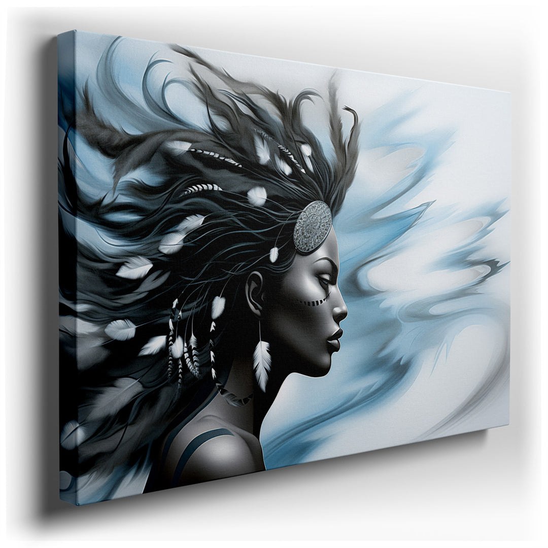 canvas print on wrapped canvas for wall decor – This wall art, a striking portrayal of a woman adorned with distinctive tribal markings, is a profound representation of...