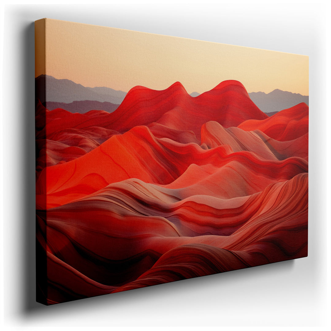 canvas print on wrapped canvas for wall decor – This captivating wall art portrays an extraordinary natural phenomenon: undulating red rock formations that mimic the fl...